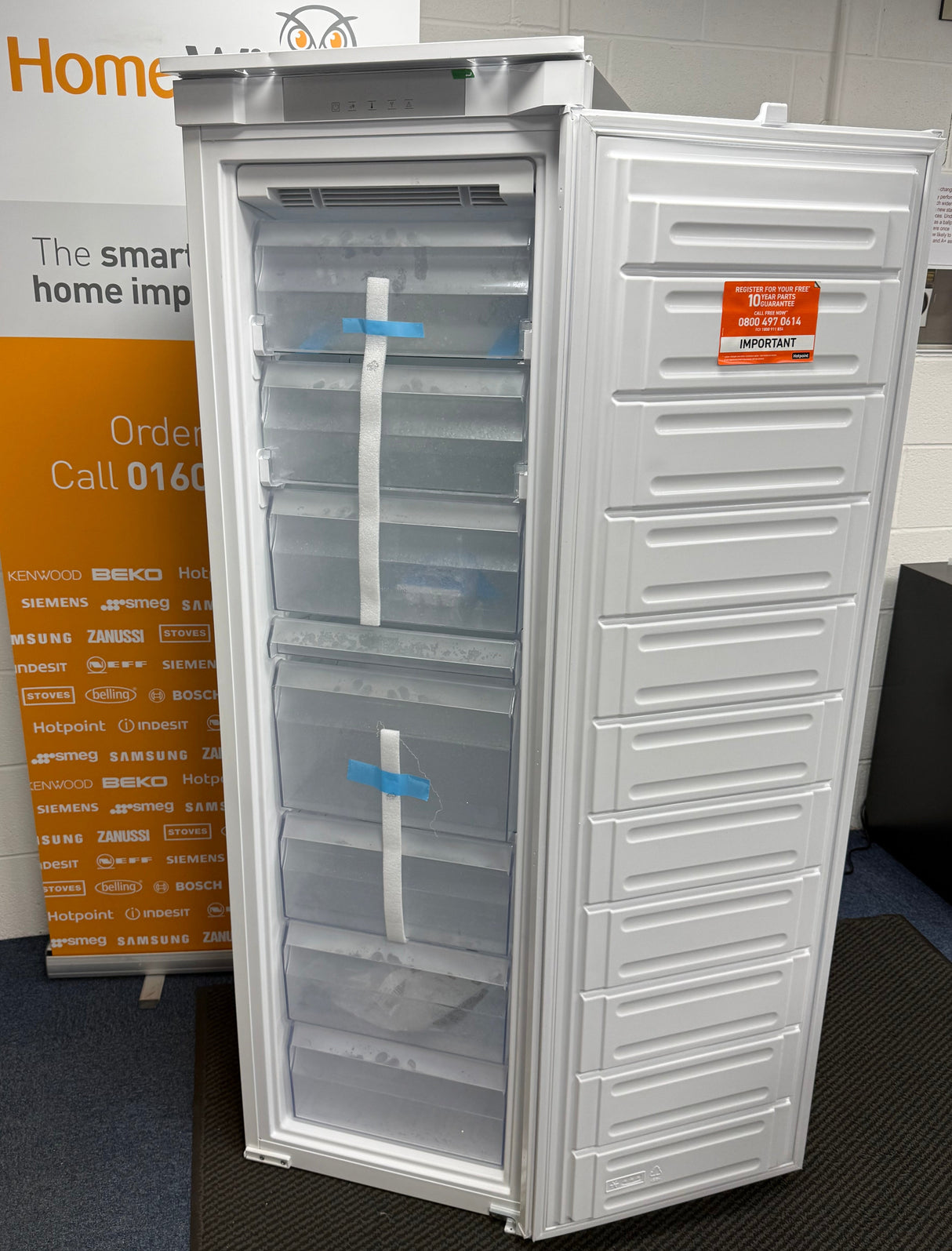 Hotpoint HTSD18F013H1 (06) 209 Litre Tall Built-In Freezer with No Frost - E Rated - (Graded Dented) - HW182606