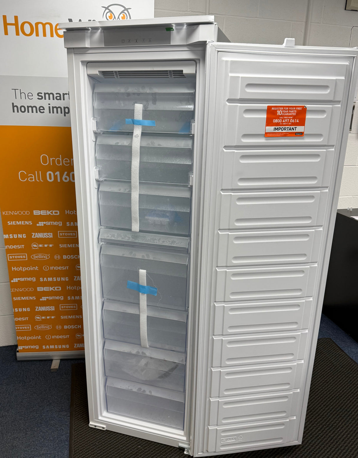 Hotpoint HTSD18F013H1 (06) 209 Litre Tall Built-In Freezer with No Frost - E Rated - (Graded Dented) - HW182606