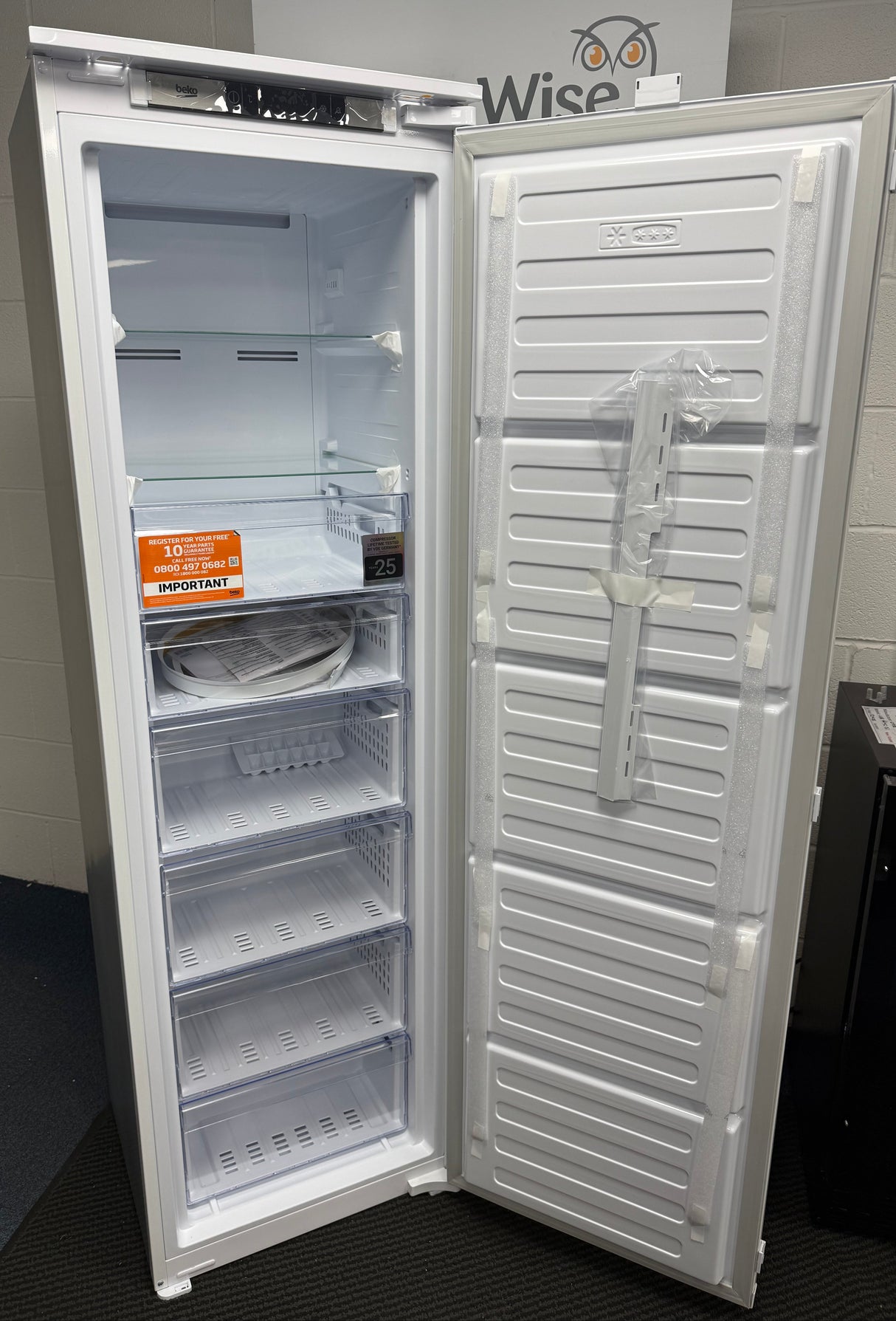 Beko BFFD4577 (00) 178cm Integrated Frost Free 220L Tall Upright Freezer with Sliding Hinge - E Rated - (Graded Dented) - HW182500