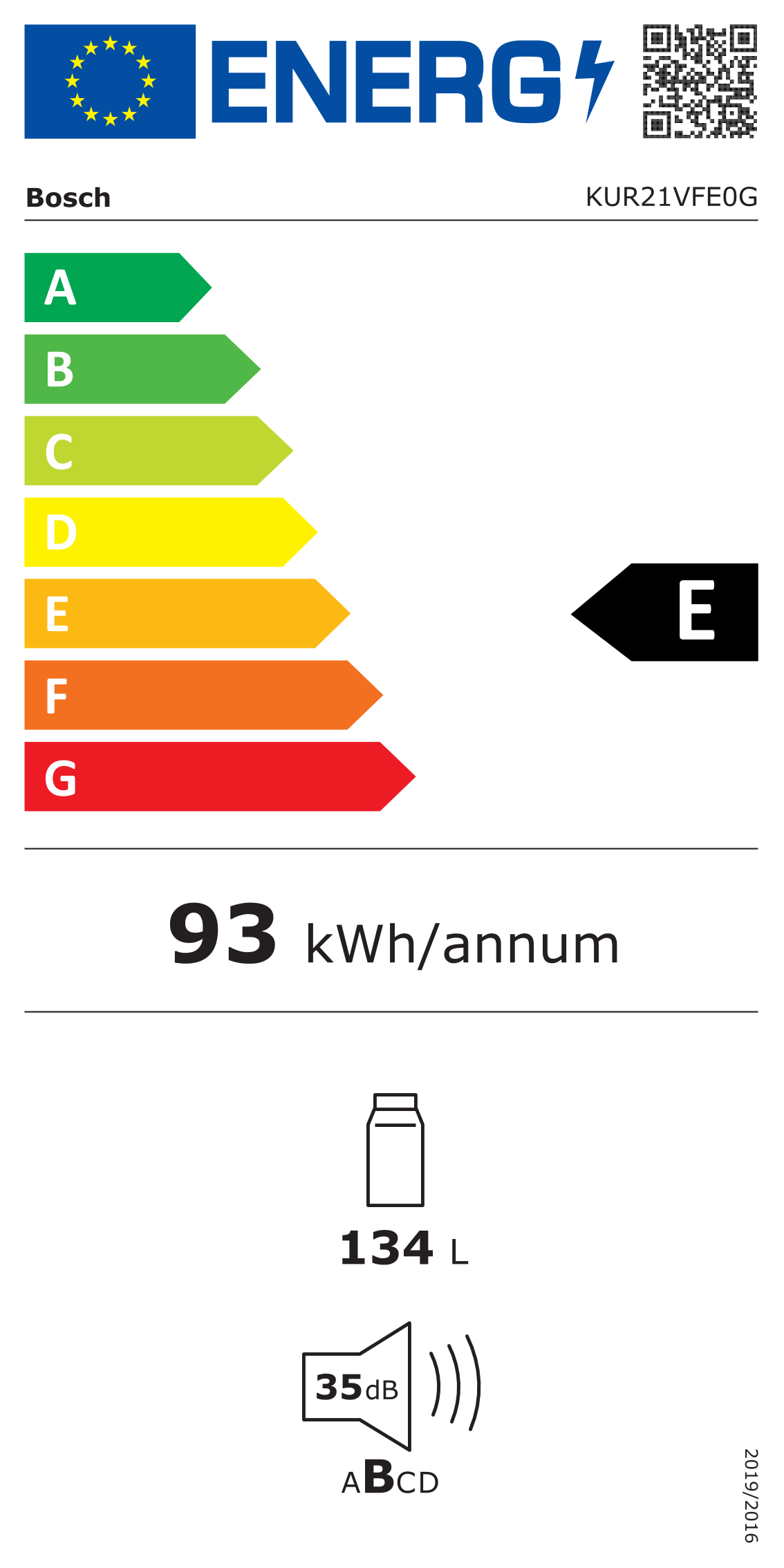 Bosch Series 4 KUR21VFE0G (87) 134 Litre Integrated Under Counter Fridge - E Rated - (Ex Display) - HW182387