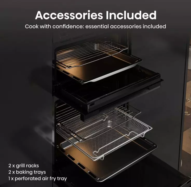 Hisense BID914221ADBG Double Built In Oven In Black - Air Fry - A Rated - Refurbished stock Photo Accessories included