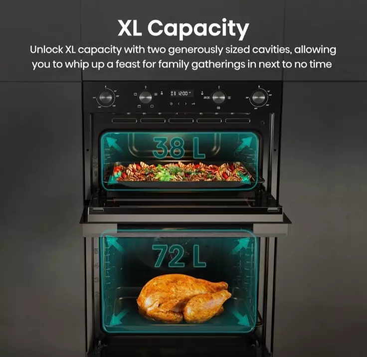 Hisense BID914221ADBG Double Built In Oven In Black - Air Fry - A Rated - Refurbished stock Photo XL Capacity