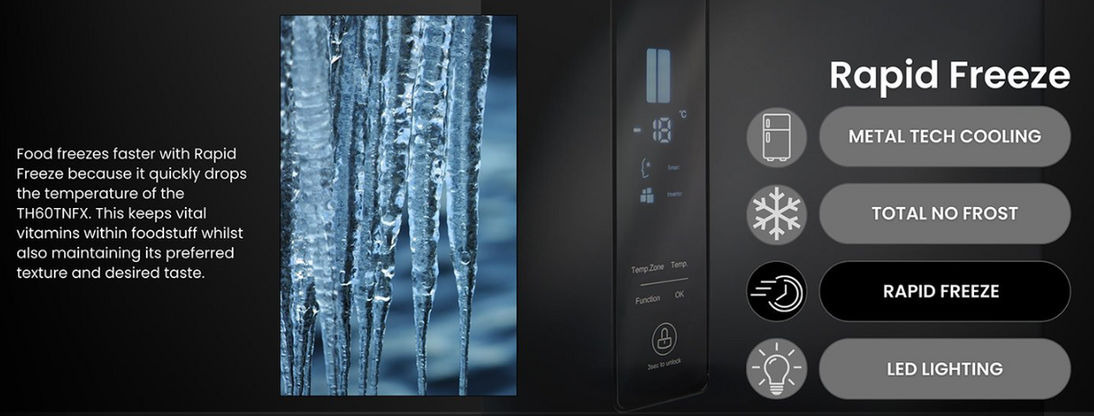 Teknix TH60TNFX 274L Total No Frost Single Door Freezer in Brushed Seel - E Rated - POHW0073 **(Suitable for Garage Use -15°C)**