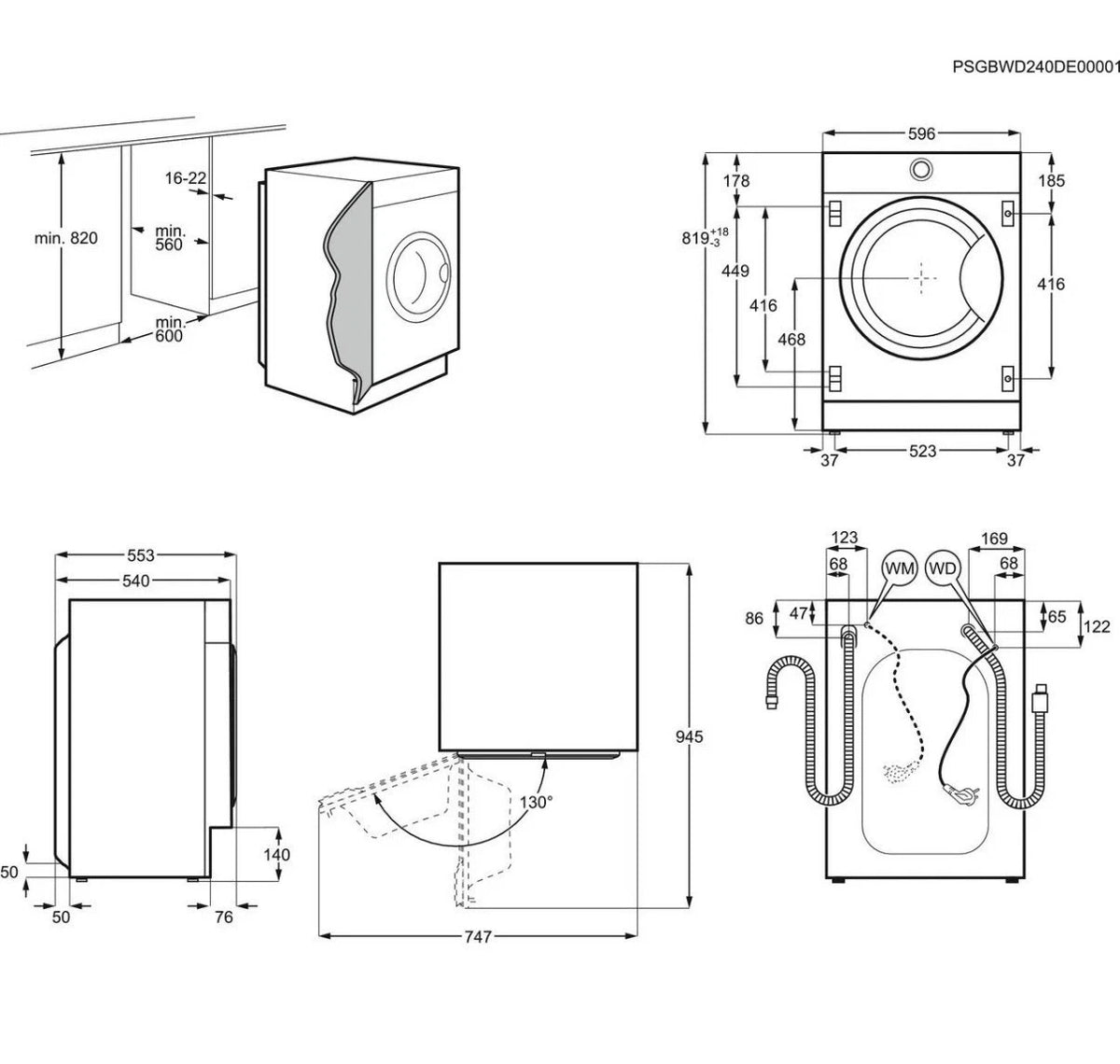 AEG LFX6G7434BI (98) 6000 Series ProSense Integrated 7 kg 1400 Spin Washing Machine - B Rated - (Ex Display) - HW182798