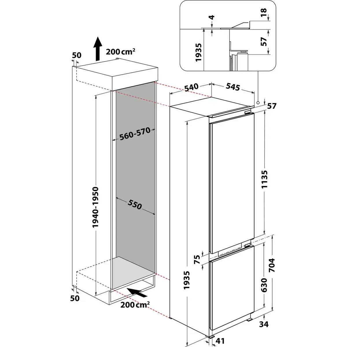 Hotpoint HTC20 T322 UK (63) 194cm Extra Tall 280L 70/30 Integrated No Frost Fridge Freezer - Sliding Door Hinge - E Rated - (Ex Display) - HW182863