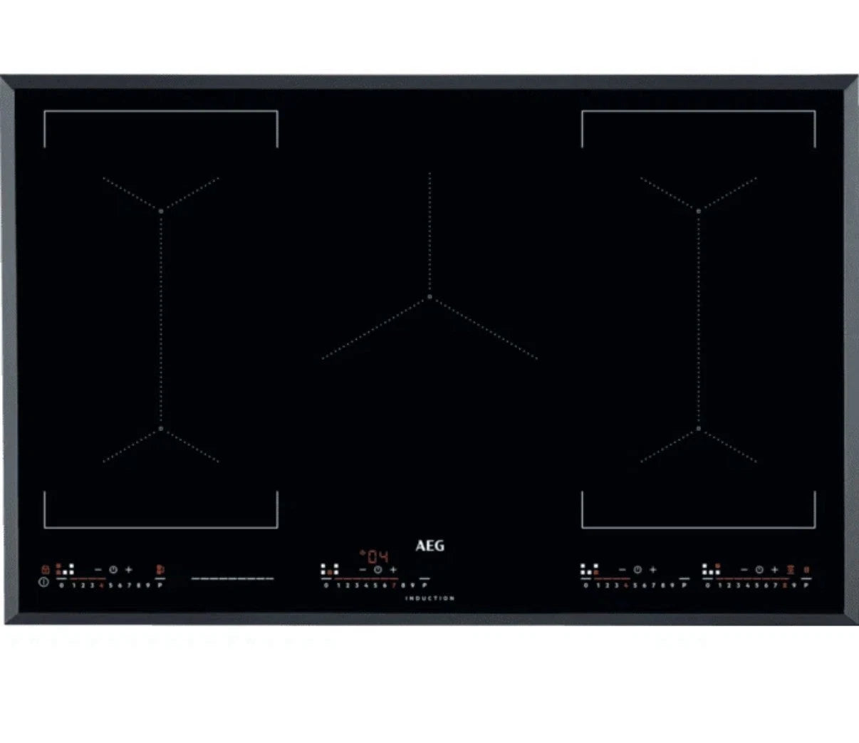 AEG IKE85651 80cm Multibridge Induction Hob from HomeWise Appliances stock photo showing full hob surface with 5 zone induction layout.