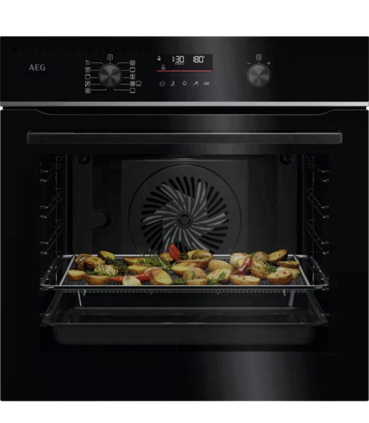 AEG NBS6P521AB (42) 6000 SenseCook® Built-in Electric Single Oven with Pyrolytic Self Cleaning in Black Glass - A+ Rated - (Ex Display) - HW182542
