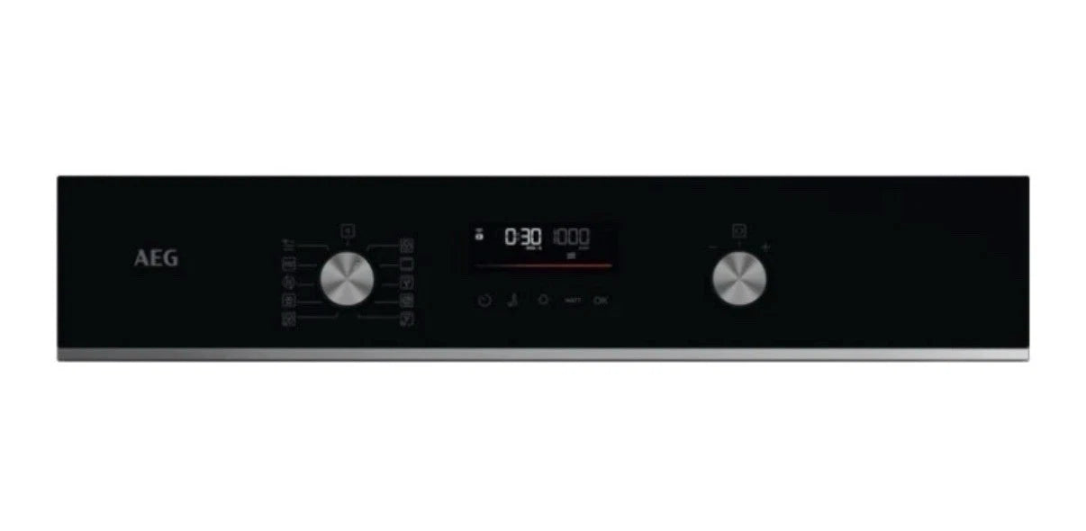 AEG 6000 Series GK6NK401B Combi Quick Compact Built-in Combination Microwave Oven in Black from HomeWise Appliances. Stock photo of close up of control panel.