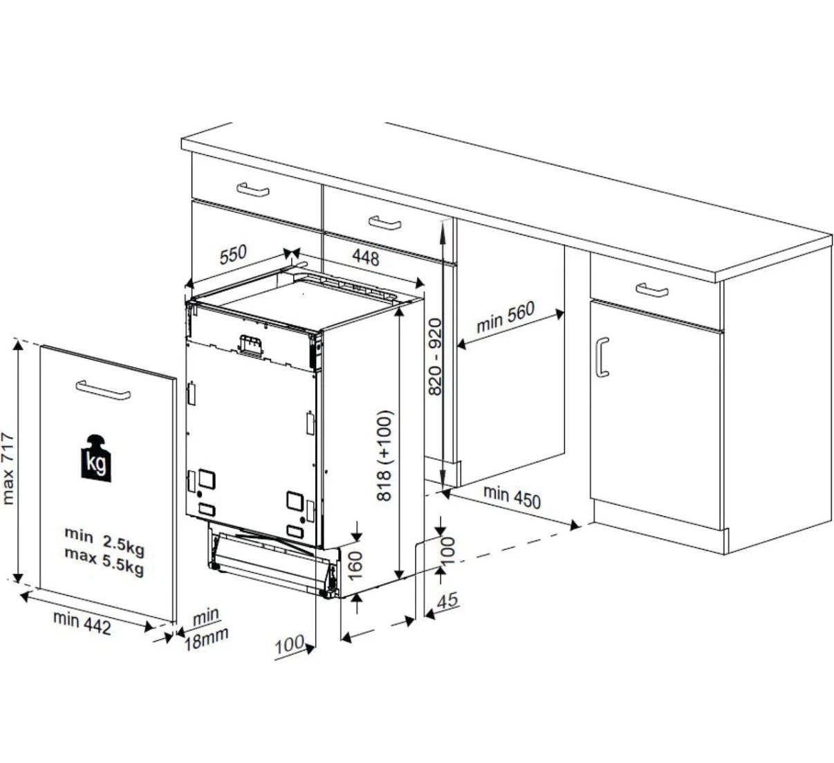 Beko DIS15020 (13) Slimline 45cm Integrated Dishwasher 10 Place Settings with Black Controls - (Ex Display) - HW182413