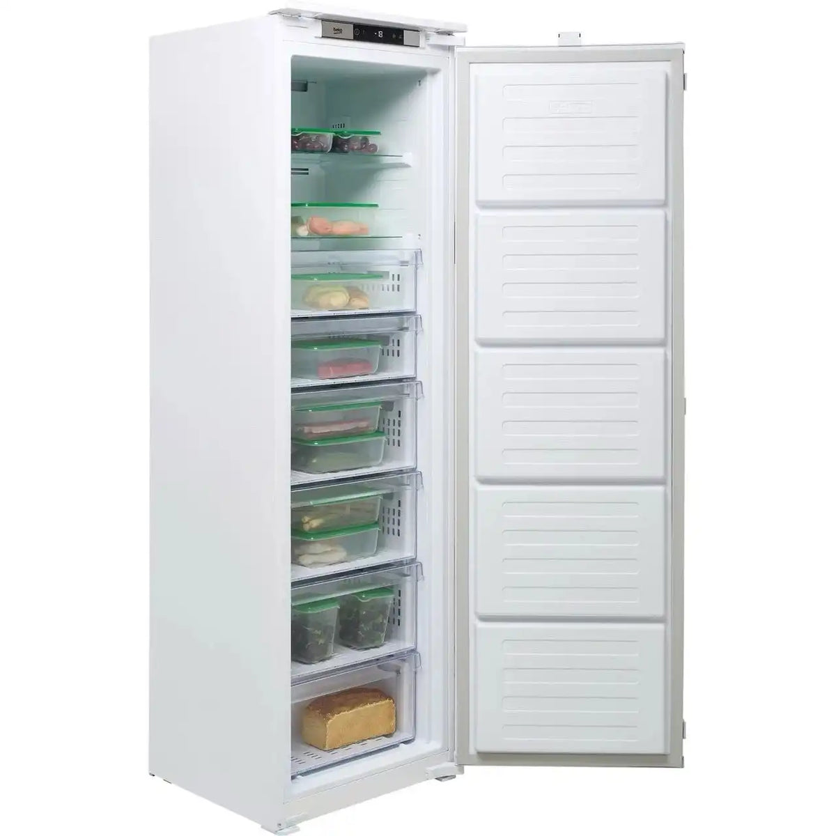 Beko BFFD4577 (23) 178cm Integrated Frost Free 220L Tall Upright Freezer with Sliding Hinge - E Rated - (Graded Damaged ) - HW182623