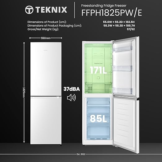 Teknix FFPH1825PW/E 256 Litre Fridge Freezer with Total No Frost in White - POHW0084