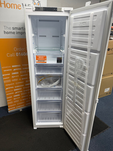 Beko BFFD4577 (49) 178cm Integrated Frost Free 220L Tall Upright Freezer with Sliding Hinge - E Rated - (Graded Dented) - HW182449