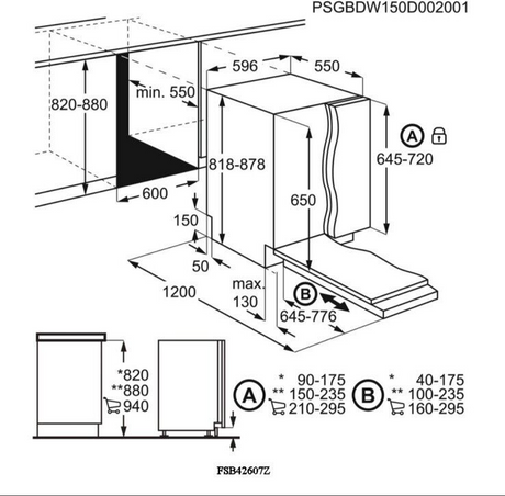 AEG 3000 FSB42607Z Air Dry Fully Integrated Built In Dishwasher - Black Control Panel with Sliding Door Fixing Kit. install diagram