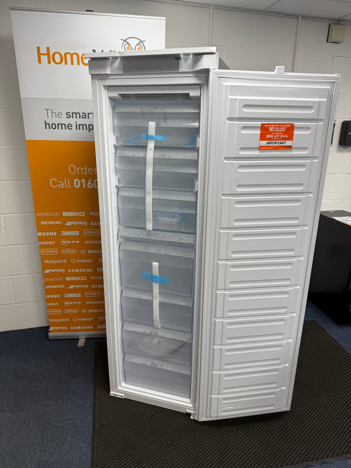 Hotpoint HTSD18F013H1 (60) 209 Litre Tall Built-In Freezer with No Frost - E Rated GRADED DENTED- HW182606