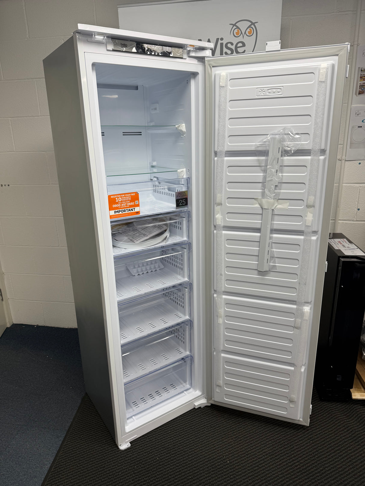 Beko BFFD4577 (00) 178cm Integrated Frost Free 220L Tall Upright Freezer with Sliding Hinge - E Rated - (Graded Dented) - HW182500