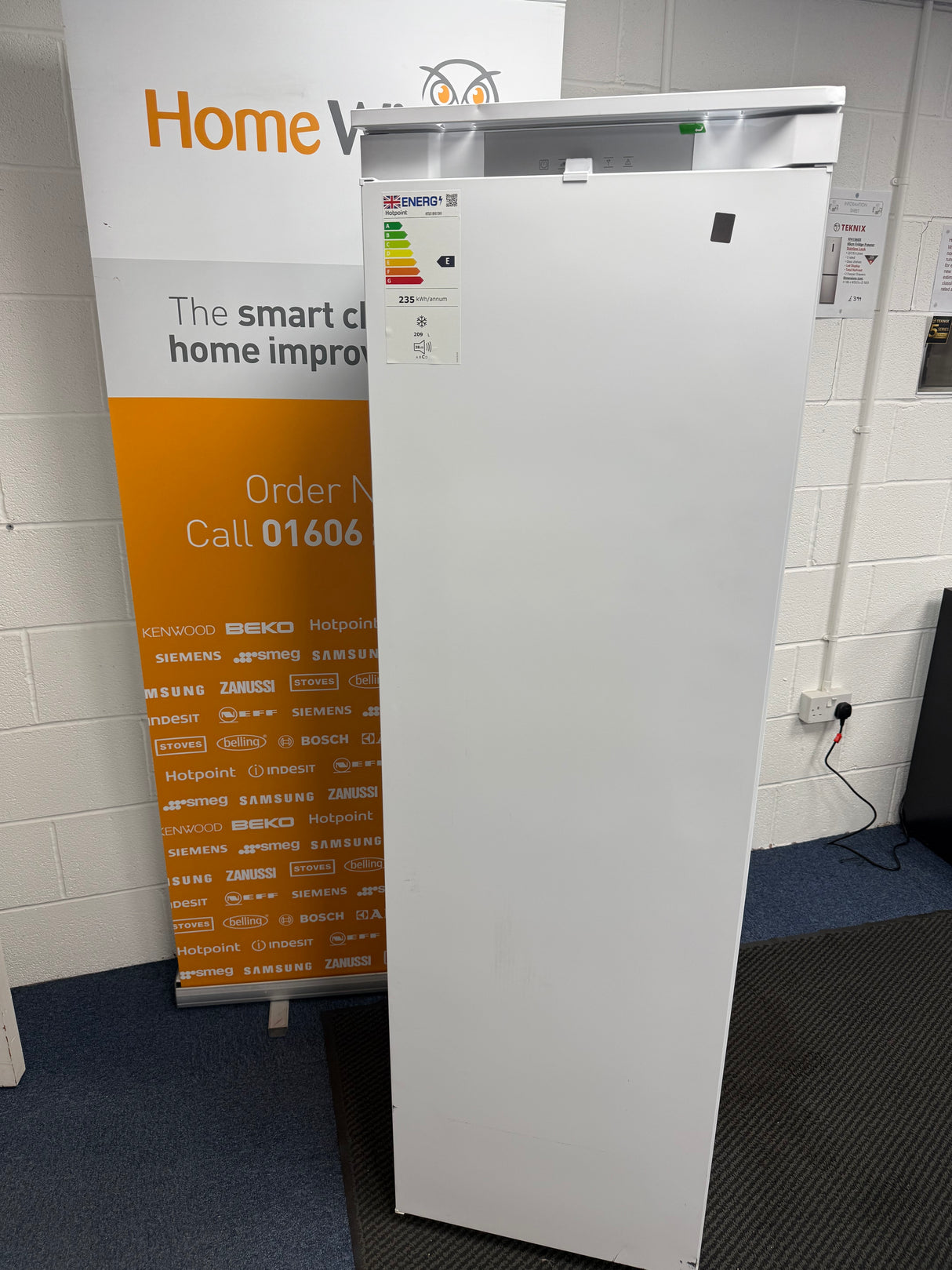 Hotpoint HTSD18F013H1 (60) 209 Litre Tall Built-In Freezer with No Frost - E Rated GRADED DENTED- HW182606