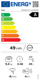 Beko WTIK94121F Integrated 9KG 1400 Spin Washing Machine in White - A Rated - (Graded) - HW182296