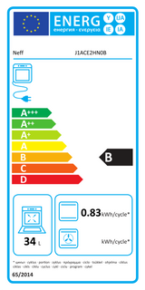 Neff N50 J1ACE2HN0b Double Built under Oven from HomeWise Appliances. Stock photo showing B Rated energy label for secondary oven.