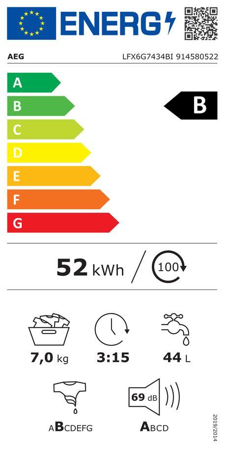 AEG LFX6G7434BI (98) 6000 Series ProSense Integrated 7 kg 1400 Spin Washing Machine - B Rated - (Ex Display) - HW182798