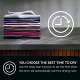 AEG TR718L2B 7000 8KG SensiDry® Heat Pump Tumble Dryer in White - A++ Rated Stock Photo choose the best time to dry with delay start