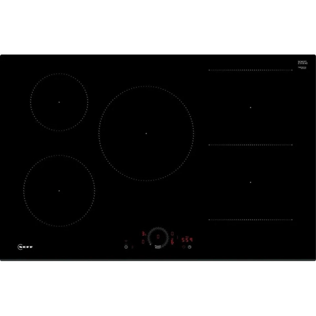 Neff T58FHW1L0 N70 80cm 5-Zone Induction Hob with Twist Touch® from HomeWise Appliances. Stock photo of the glass ceramic surface.