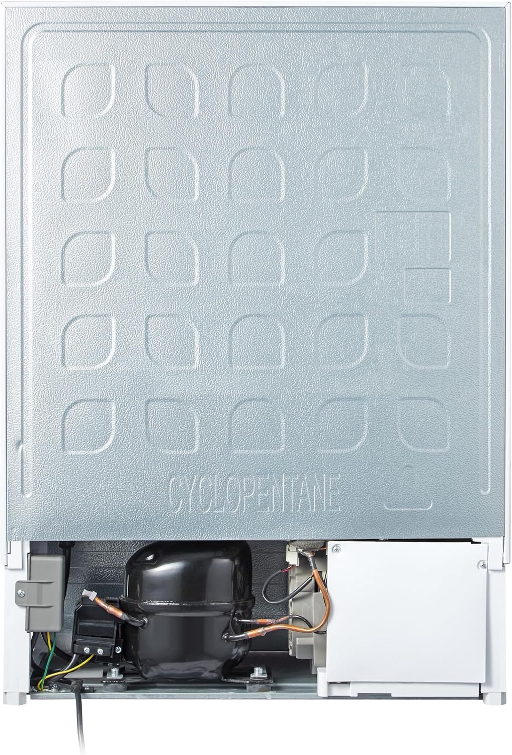 Teknix BITHUL4 Integrated Undercounter Larder Fridge - Built In with 138 Litre Capacity - Reversible Door - Digital Controls - White [Energy Class E]  stock photo flat back of appliance