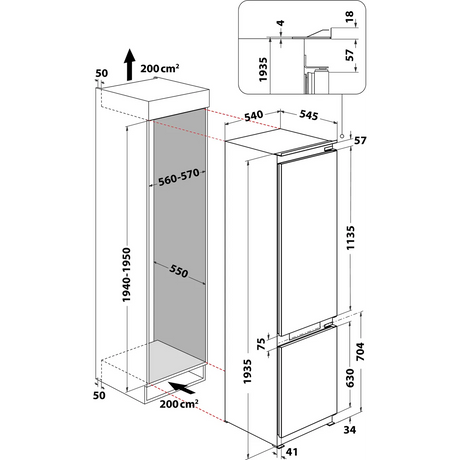 Hotpoint HTC20 T322 UK (31) 194cm Extra Tall 280L 70/30 Integrated No Frost Fridge Freezer - Sliding Door Hinge - E Rated - (Ex Display) - HW182431