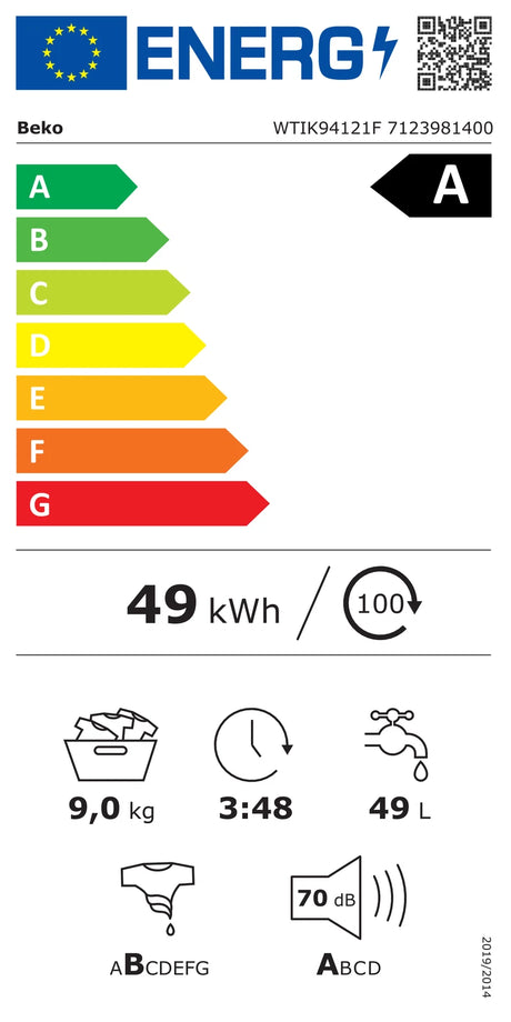 Beko WTIK94121F (38) Integrated 9KG 1400 Spin Washing Machine in White - A Rated - (Ex Display Dented) - HW181810