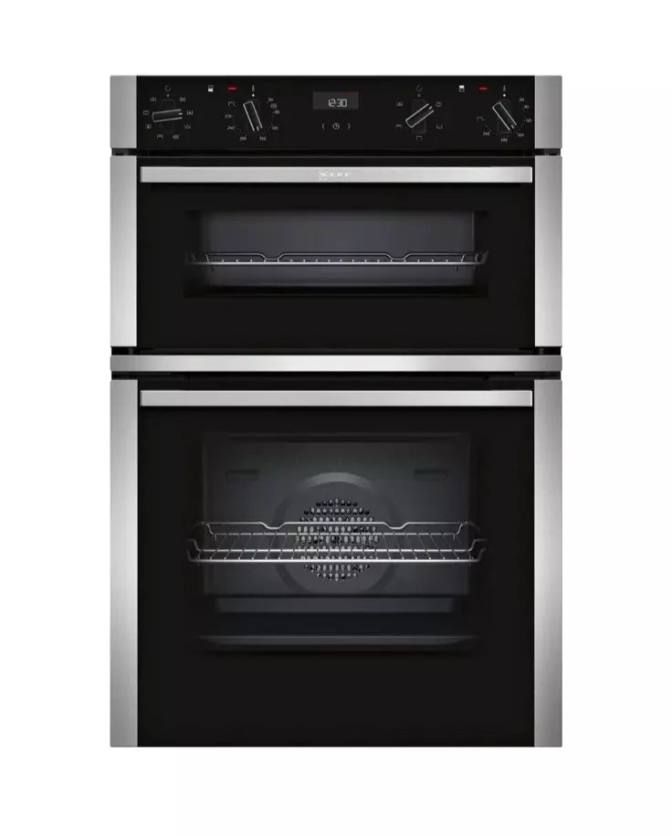 Neff N50 U1ACE2HN0B (10) Built-In Electric Double Oven in Stainless Steel - A Rated from HomeWise Appliances stock photo front of the oven