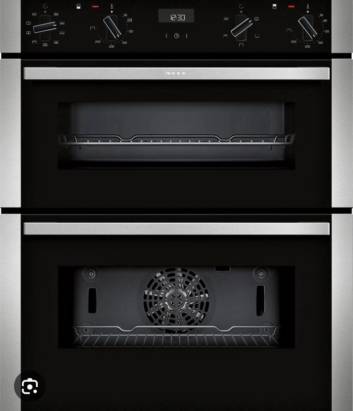 Neff N50 J1ACE2HN0b Double Built under Oven from HomeWise Appliances. Stock photo front of oven