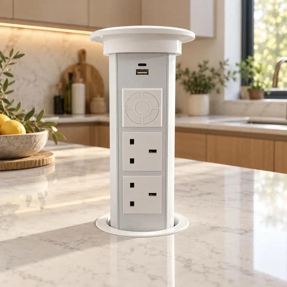 N28-0200WHUK Motorised PopUp Socket with Bluetooth® Technology Speaker and Wireless Charging - (New Boxed) - HW182913