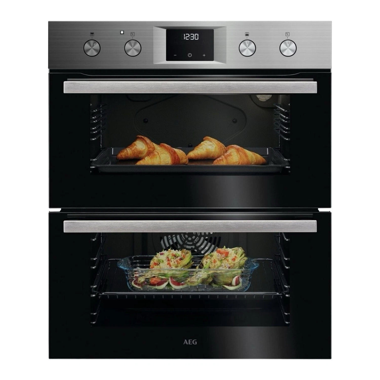 AEG 600 OU5NU20M (07) SurroundCook Clean Enamel Built-under Double Oven in Stainless Steel - A/A Rated - (Tatty Packaging) - HW182407