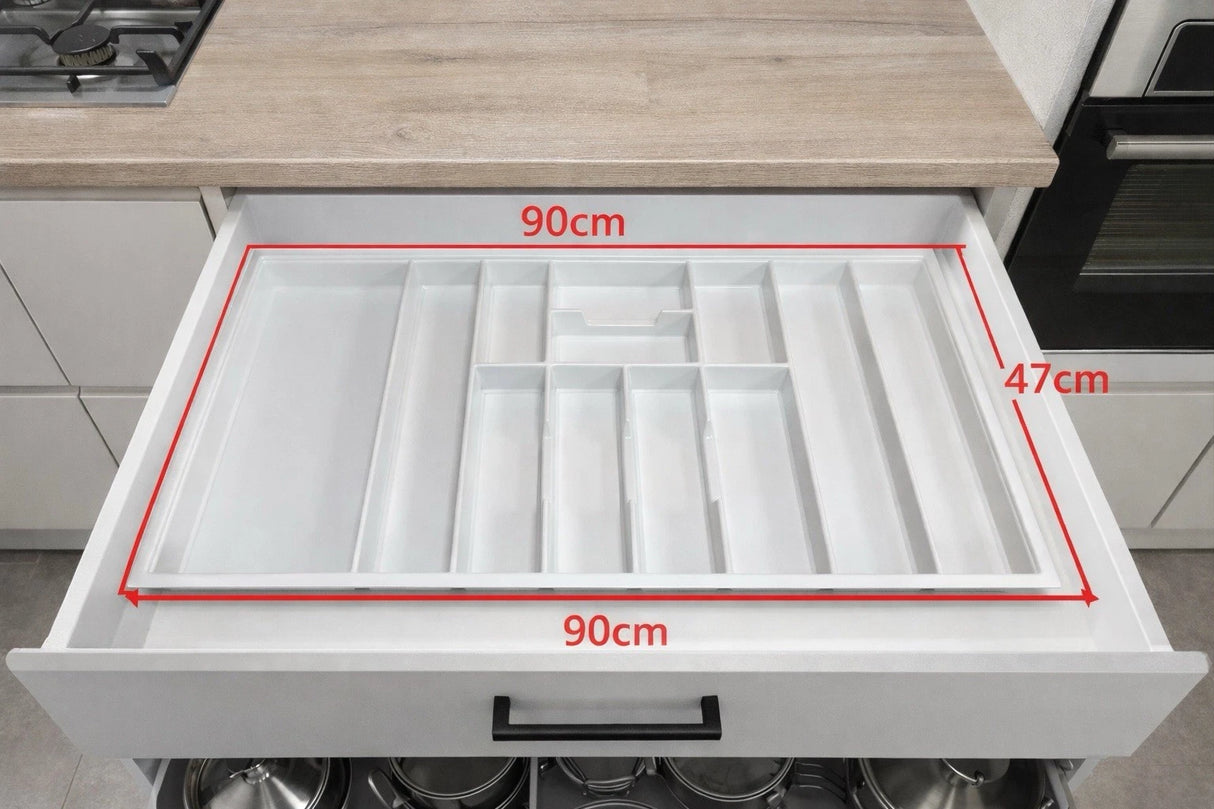 White Plastic Cutlery Drawer Insert (Thickness-2.5mm Width-900mm  Depth-470mm Height-55mm) - Single Tray - WCT1 - MANAGERS SPECIAL NOW £10.40