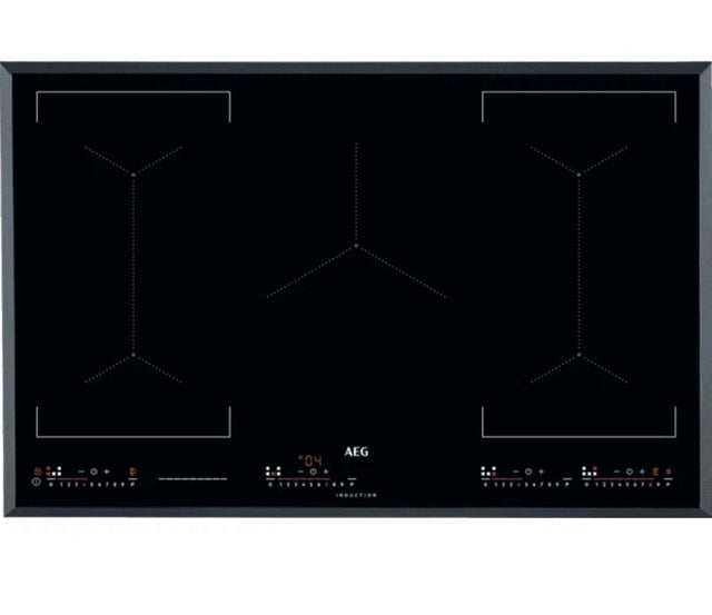 AEG IKE85651 80cm Multibridge Induction Hob from HomeWise Appliances stock photo showing full hob surface with 5 zone induction layout.