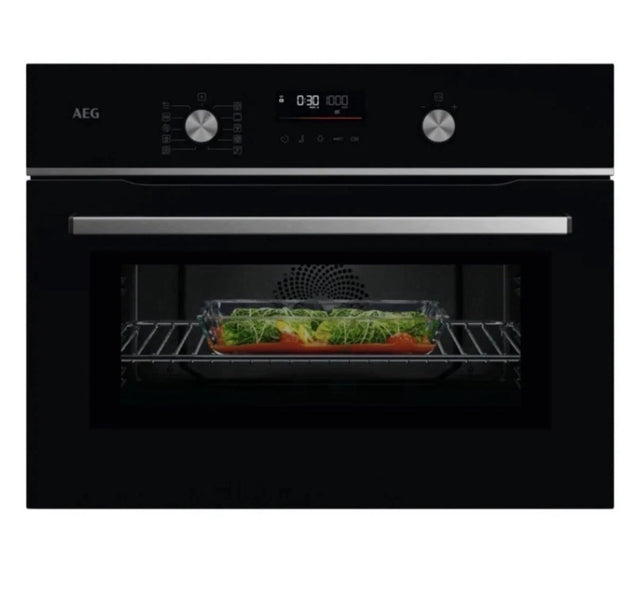 AEG 6000 Series GK6NK401B Combi Quick Compact Built-in Combination Microwave Oven in Black from HomeWise Appliances. Stock photo front