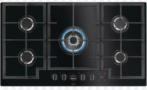 AEG HKB95450NB (59) 5 Burner 88cm Gas on Glass Hob with Cast Iron Pan Supports - (Tatty Packaging) - HW182859