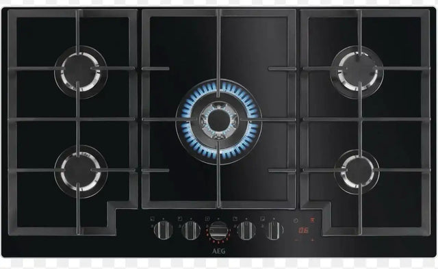 AEG HKB95450NB (59) 5 Burner 88cm Gas on Glass Hob with Cast Iron Pan Supports - (Tatty Packaging) - HW182859