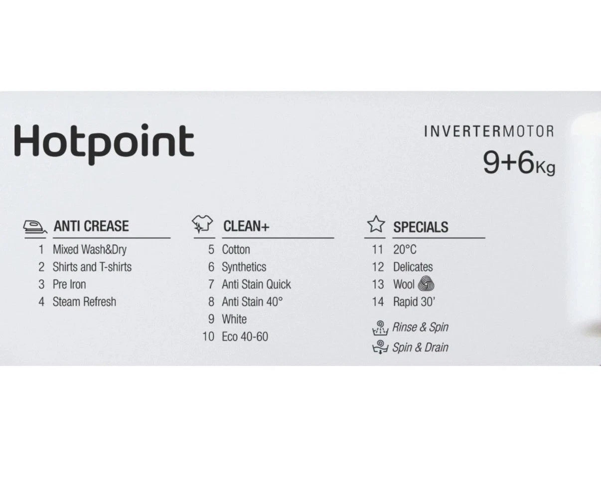 Hotpoint BI WDHG 961485 UK (87) 9KG Wash 6KG Dry Integrated Washer Dryer with Anti-Stain - (Ex Display) - HW182487