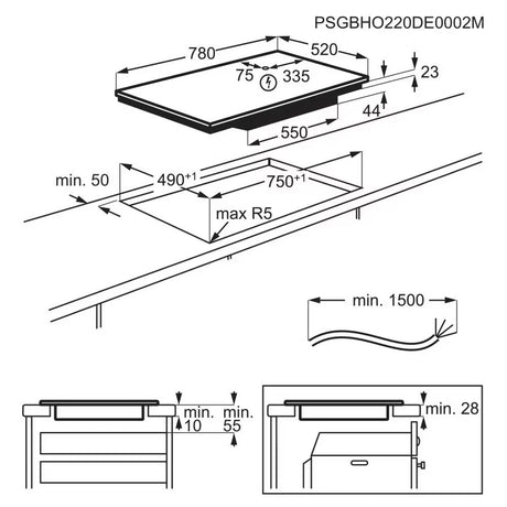 AEG 6000 IKX84443CB (96) 78cm 4-Zone Bridge Induction Hob with SenseBoil® - (Tatty Box) - HW182596