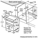 Neff N50 J1ACE2HN0b Double Built under Oven from HomeWise Appliances. Stock photo showing installation diagram with measurements.
