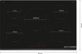 Bosch Series 6 PIV831HB1E 80cm 5-Zone Induction Hob in Black - Wi-Fi Enabled showing the dimensions of each burner zone.