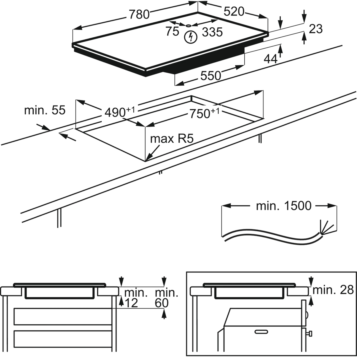 AEG IAE84421FB (18) 7000 SenseBoil 78cm Induction Hob in Black - (Tatty Box) - HW182318