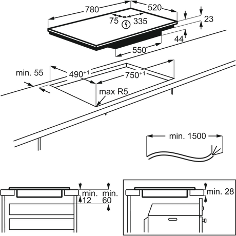 AEG IAE84421FB (01) 7000 SenseBoil 78cm Induction Hob in Black - (Tatty Box) - HW182103-01