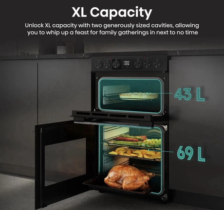 Hisense HDCEC5C10B (07) 50cm Electric Ceramic Cooker with Double Oven and AirFry Function in Black - A Rated - (Ex Display) _ HW182307