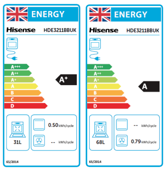 Hisense HDE3211BBUK (26) 60cm Electric Ceramic Cooker with Double Oven in Black - A+/A Rated - (Ex Display) - HW182126