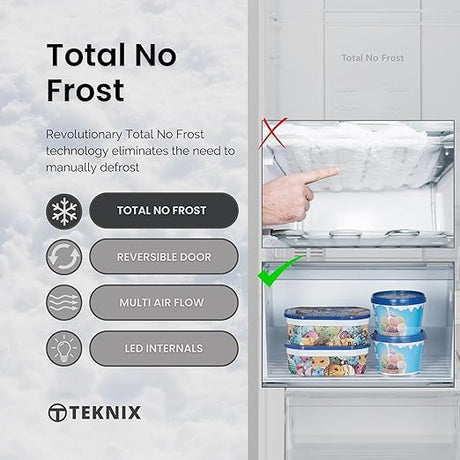 Teknix FFPH1825PW/E 256 Litre Fridge Freezer with Total No Frost in White - POHW0084