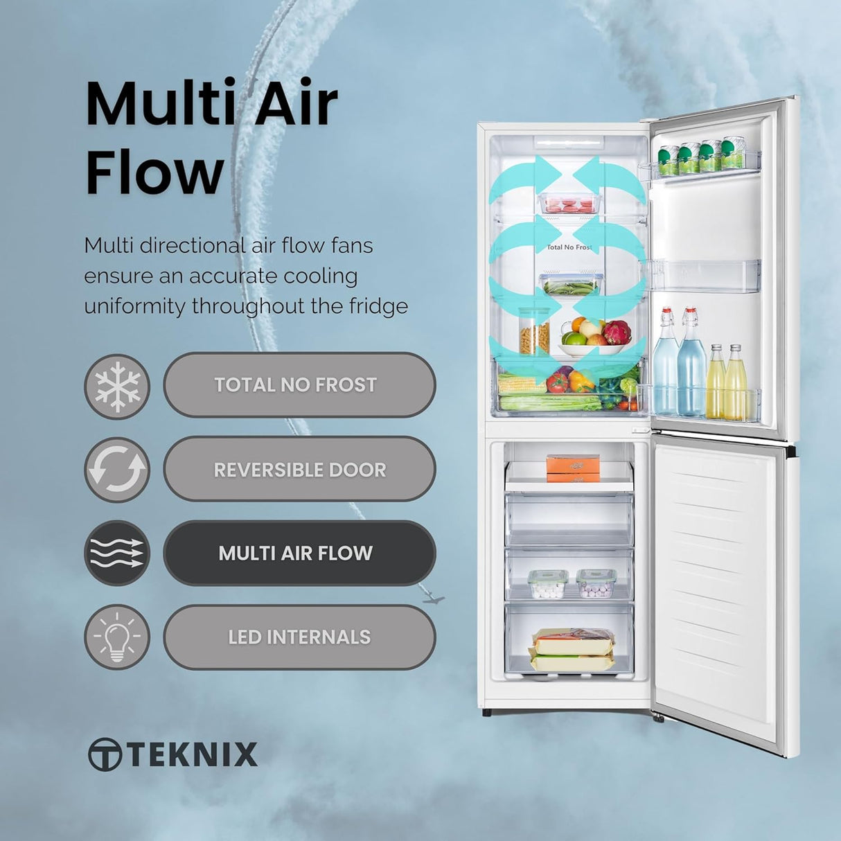 Teknix FFPH1825PW/E 256 Litre Fridge Freezer with Total No Frost in White - POHW0084