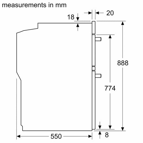 Neff N50 U1ACE2HN0B (10) Built-In Electric Double Oven in Stainless Steel - A Rated from HomeWise Appliances Graphic showing side profile of the oven with measurements