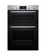 Bosch Series 2 MHA133BR0B (79) Built In Electric Double Oven in Stainless Steel from HomeWise Appliances. Stock photo showing front of oven with doors closed.