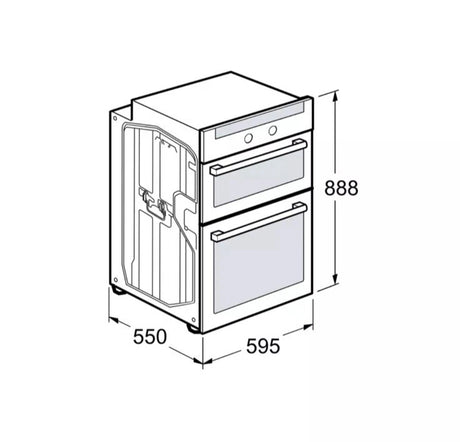 Bosch Series 2 MHA133BR0B (79) Built In Electric Double Oven in Stainless Steel from HomeWise Appliances. Stock photo showing graphic of the oven with external measurements.